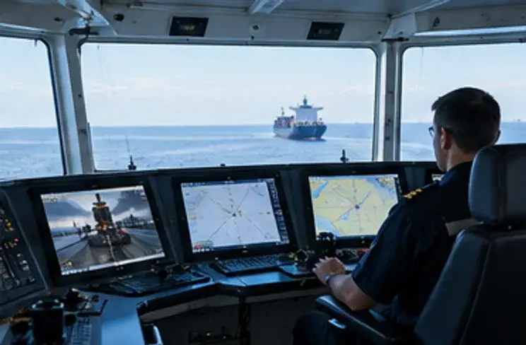 Maritime data center screen showing vessel routes and shipping information